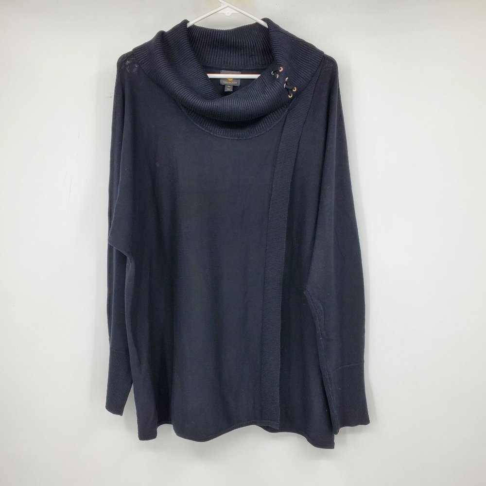 JM‎ Collection Black Wrap Front Women's Pullover Mock Neck Sweater XXL